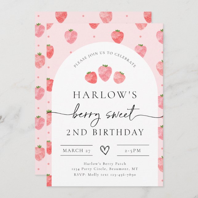 Convite de aniversário de morango | Berry Birthday (Frente/Verso)