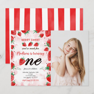 Convite de Aniversário de Morango Foto Editável