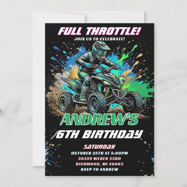 Convite de Aniversário de Moto ATV Pessoal (Frente)