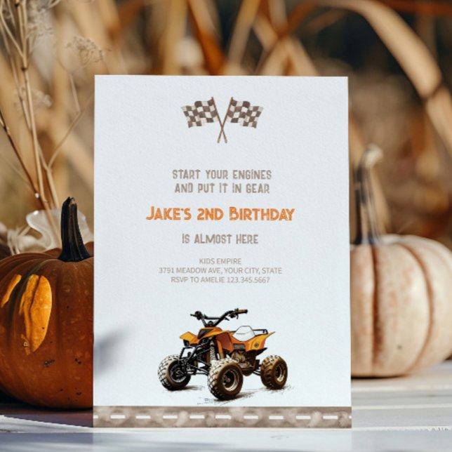 Convite de Aniversário de Moto Quadriciclo Laranja (Criador carregado)