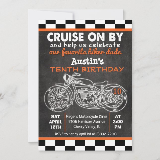 Convite de Aniversário de Motocicleta para QUALQUE (Frente)