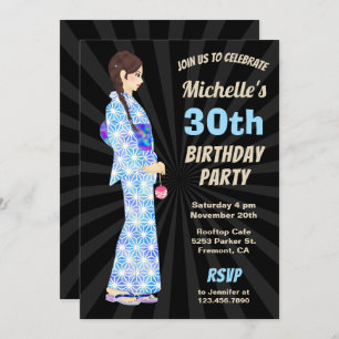 Convite de aniversário de Mulher Kimono Japonês