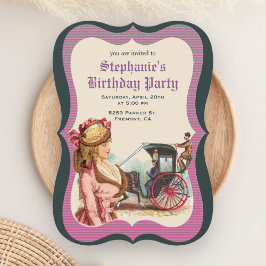 Convite de Aniversário de Mulher Vitoriana Vintage