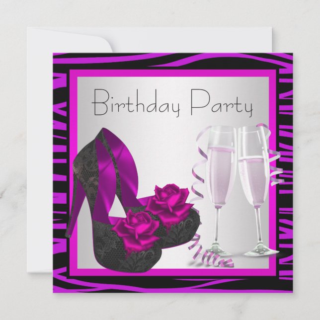 Convite de Aniversário de Mulher Zebrado Roxo Coqu (Frente)