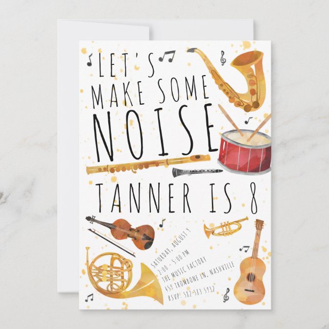 Convite de aniversário De Música - Faça Algum Ruíd (Frente)
