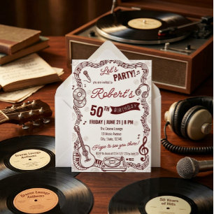 Convite de Aniversário de Música Retrô em Vinil