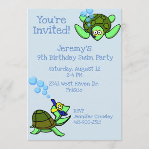 Convite de aniversário de Natação das Tartaruga