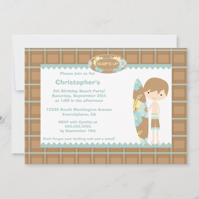 convite de aniversário de natação do surf (Frente)