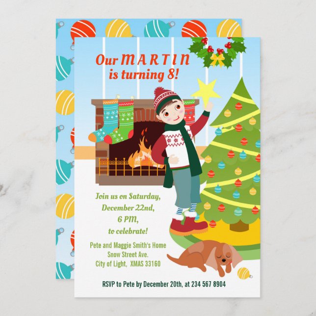 Convite de aniversário de Natal (Frente/Verso)