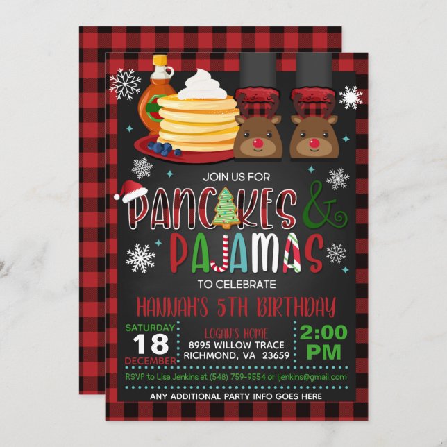 Convite de Aniversário de Natal B para Panjamas (Frente/Verso)
