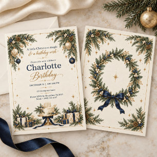 Convite de Aniversário de Natal Elegante em Azul N
