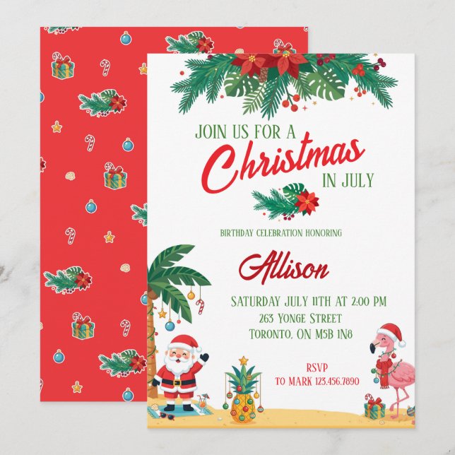 Convite de Aniversário de Natal em Julho (Frente/Verso)