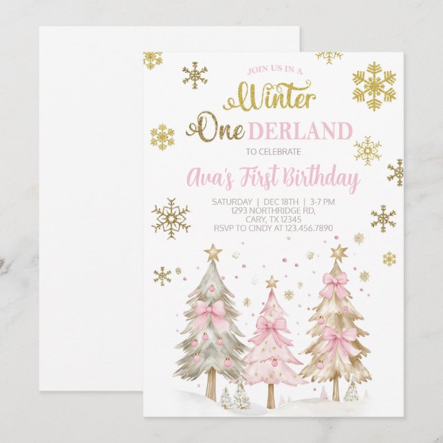 Convite de aniversário de Natal para menina Winter (Frente/Verso)