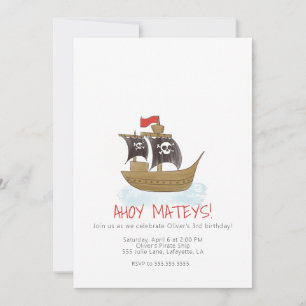 Convite de Aniversário de Navio Pirata de Aquarel