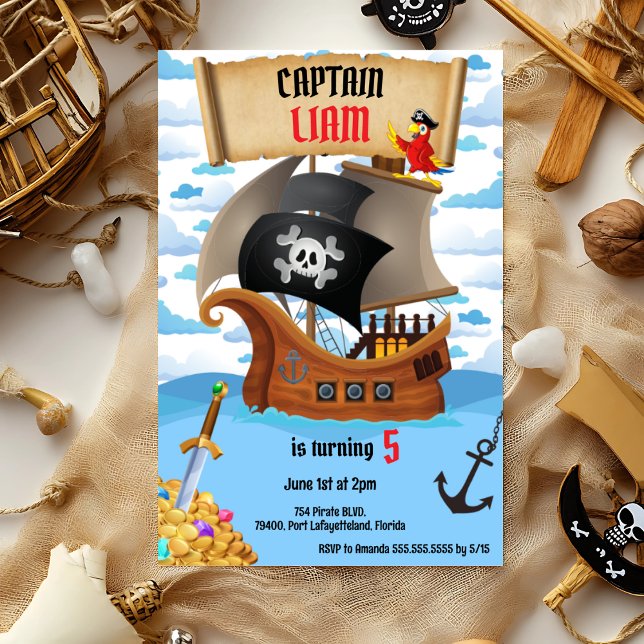 Convite de Aniversário de Navio Pirata para Crianç (Criador carregado)