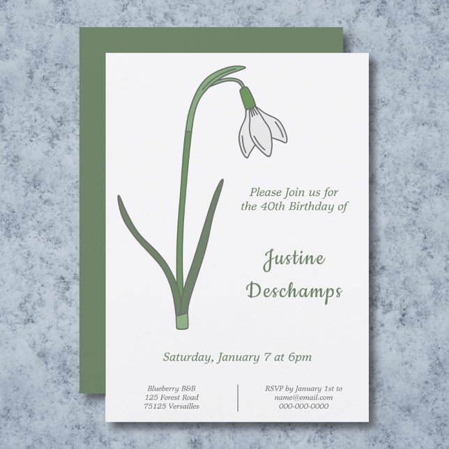 Convite de Aniversário de Neve Botânica (Botanical Snowdrop Birthday Invitation)