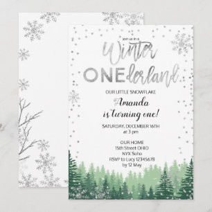Convite de Aniversário de Neve do Silver Winter O
