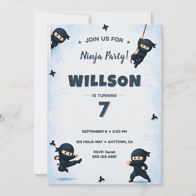 Convite de Aniversário de Ninja (Frente)