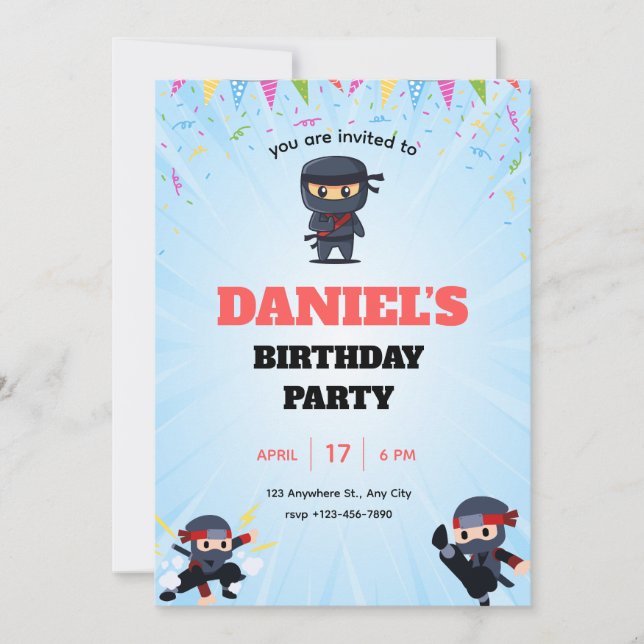 Convite de Aniversário de Ninja para Meninos, (Frente)