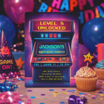 Convite de Aniversário de Nível Acima de Arcade Re