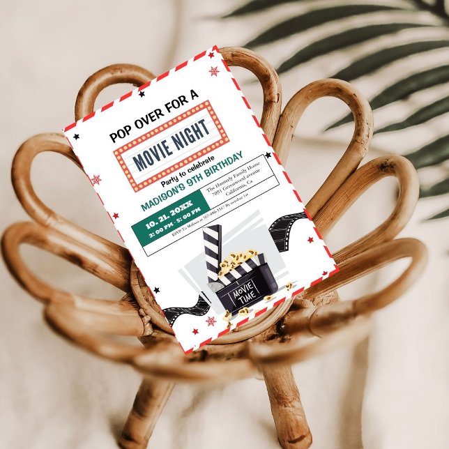 Convite de aniversário de noite de filme minimalis (Criador carregado)