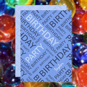Convite de aniversário de nome personalizado azul