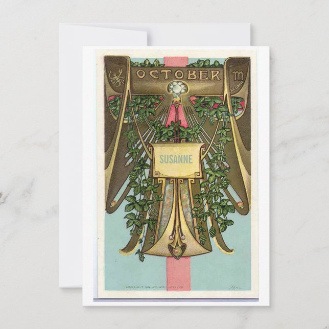 Convite de aniversário de Nouveau Outubro Scorpio  (Frente)