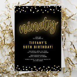 Convite de Aniversário de Noventa Neon Dourado