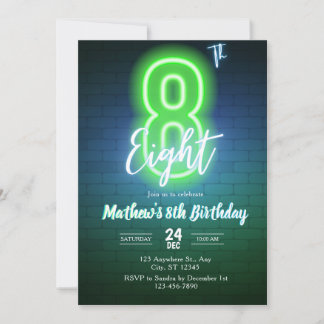 Convite de aniversário de oitavo ano néon