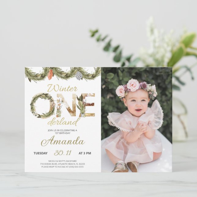 Convite de Aniversário de Onederland no Natal de i (Em pé/Frente)