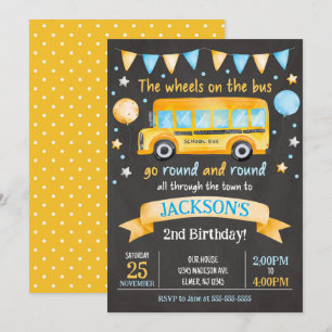 Convite de Aniversário de Ônibus Escolar / Rodas n