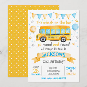 Convite de Aniversário de Ônibus Escolar / Rodas n