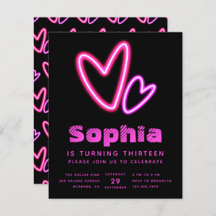 Convite de aniversário de orçamento do Neon Pink H