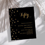 Convite de aniversário de orçamento para estrelas<br><div class="desc">Para uma elegante festa de aniversário 50th (ou qualquer idade). Um clássico fundo negro. Decorado com estrelas douradas falsas. Personalize e adicione um nome e detalhes da parte. 1 folha = 1 convite impresso de borda a borda.</div>