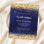 Convite de aniversário de ouro azul marinho<br><div class="desc">Um convite moderno,  na moda e glamouroso para uma festa de aniversário 40ª (ou qualquer idade). Um fundo azul marinho,  decorado com confete dourado falso. A cor azul é irregular. Personalize e adicione seu nome e detalhes da festa. 1 folha = 1 convite impresso de borda a borda.</div>