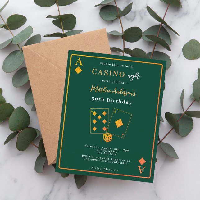 Convite de aniversário de ouro verde para a noite  (Criador carregado)