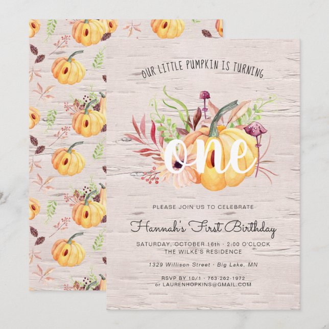 Convite de Aniversário de Outono Little Pumpkin (Frente/Verso)