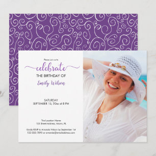 Convite de Aniversário de Padrão Violeta de Foto