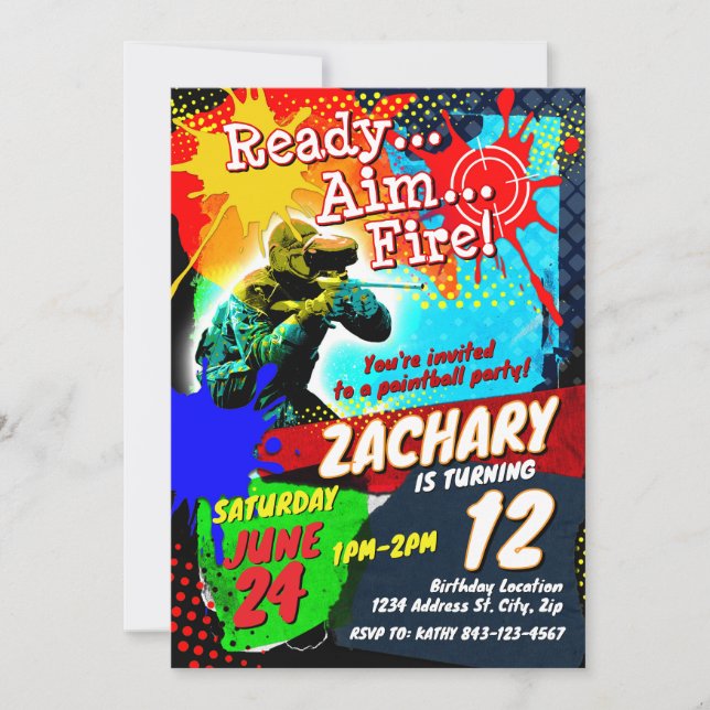 Convite de aniversário de Paintball (Frente)