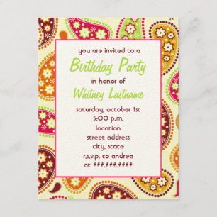 Convite de aniversário de Paisley Multicolor