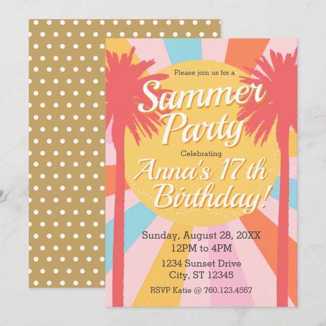 Convite de Aniversário de Palma de Verão (Frente/Verso)