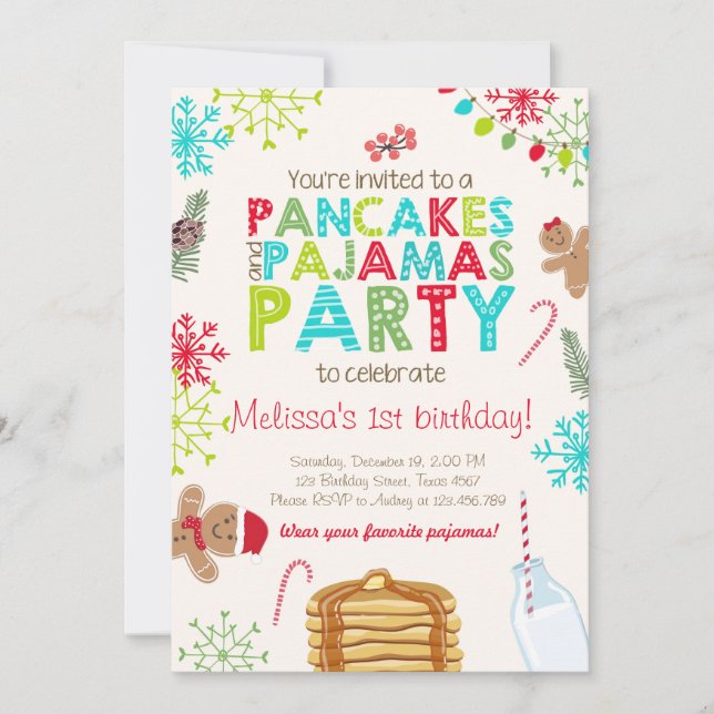 Convite de aniversário de Pancake e pijamas de Nat (Frente)