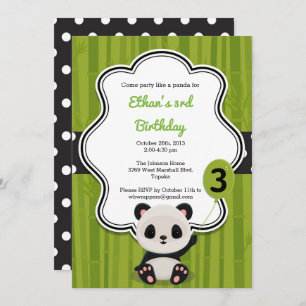 Convite de aniversário de Panda - Verde e Preto