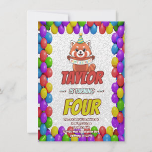 Convite de Aniversário de Panda Vermelho Adorável