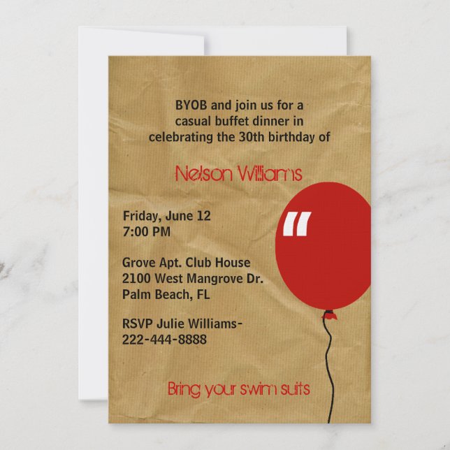 Convite De Aniversário De Papel Marrom Desenhado (Frente)