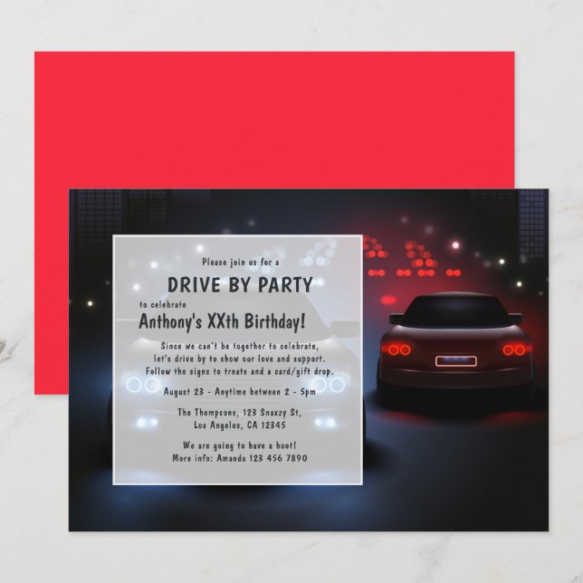 Convite de Aniversário de Parada Noturna (Frente/Verso)