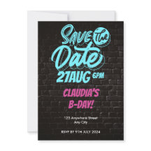 Convite de Aniversário de Parede de Tijolo Neon Vi