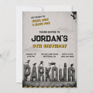 Convite de Aniversário de Parkour em Trampolim