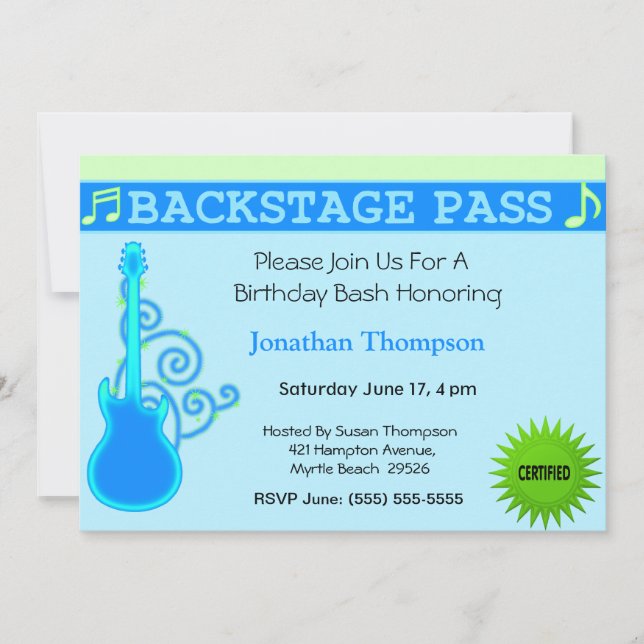 Convite de Aniversário de Passagem de Backstage (Frente)