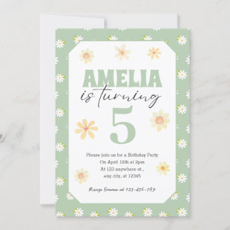 Convite de Aniversário de Pastel Green Daisy Qualq